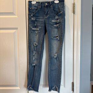 Women's Distressed Skinny Jeans - Blue